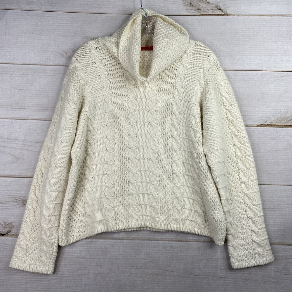 Alain Manoukian Sweater Womens L Cream Turtleneck Crochet Cable Knit Pullover